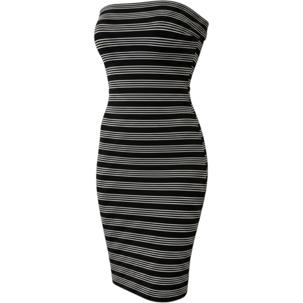 DNA Couture Black White Striped‎ Strapless Bodycon Midi Dress Medium